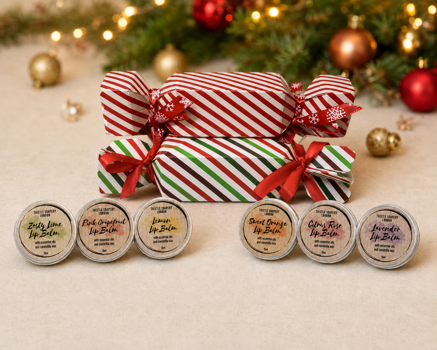 Vegan Lip Balm Gift Set | Christmas Cracker Box, Choose Trio (15ml)
