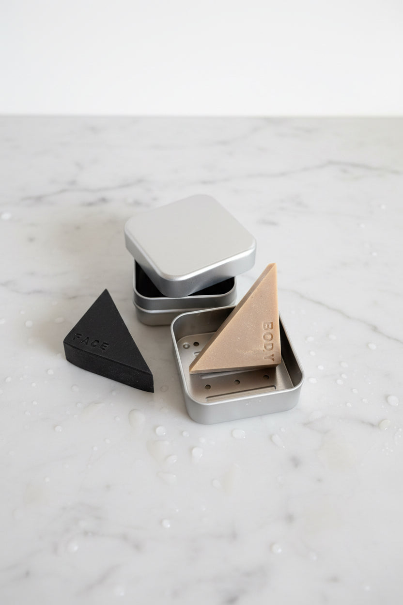 Face and Body Travel Soap Set | Aluminium Soap Tin with Drainer