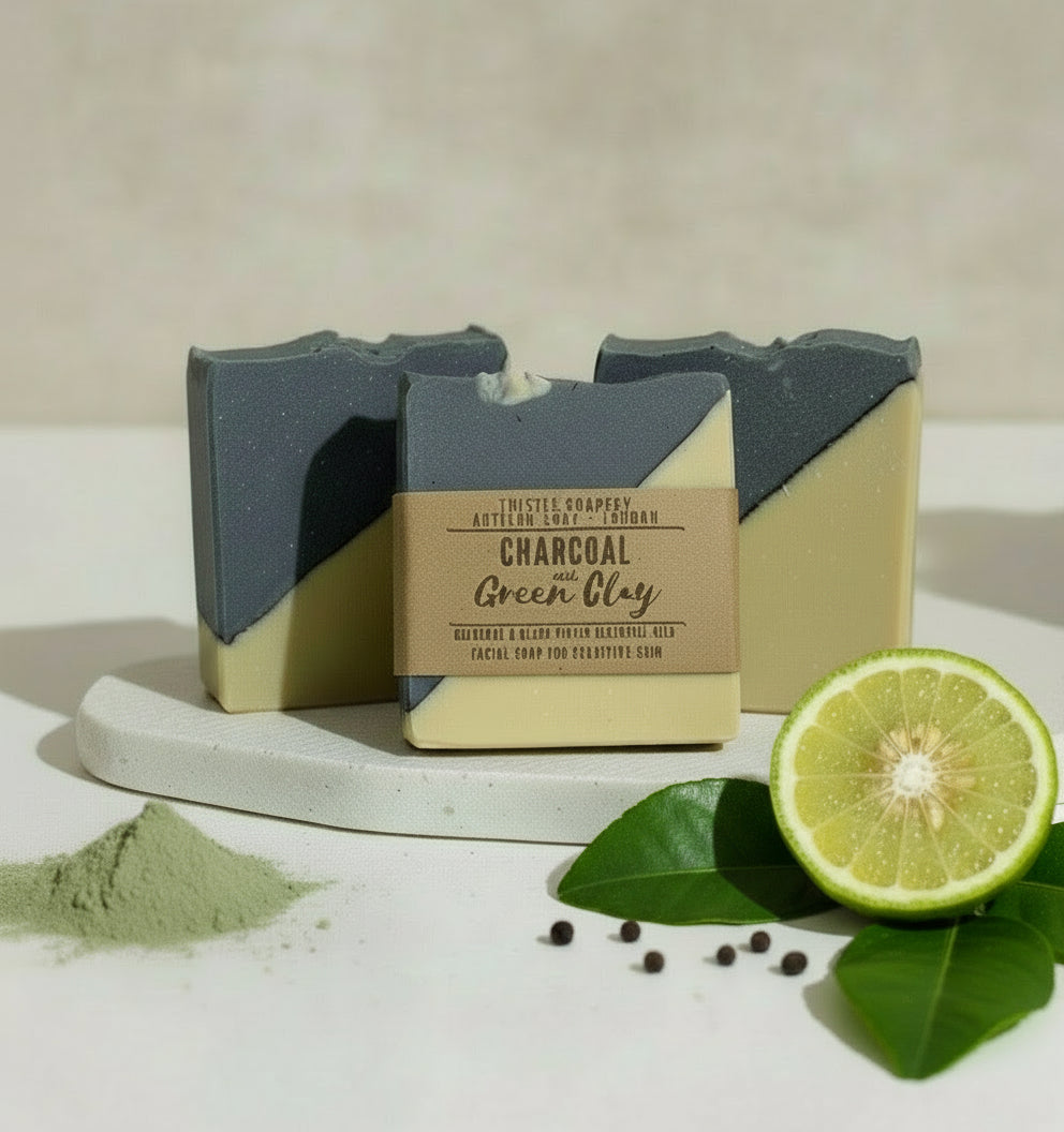 Bergamot & Black Pepper Facial Soap • Green Clay & Charcoal • For Combination Skin
