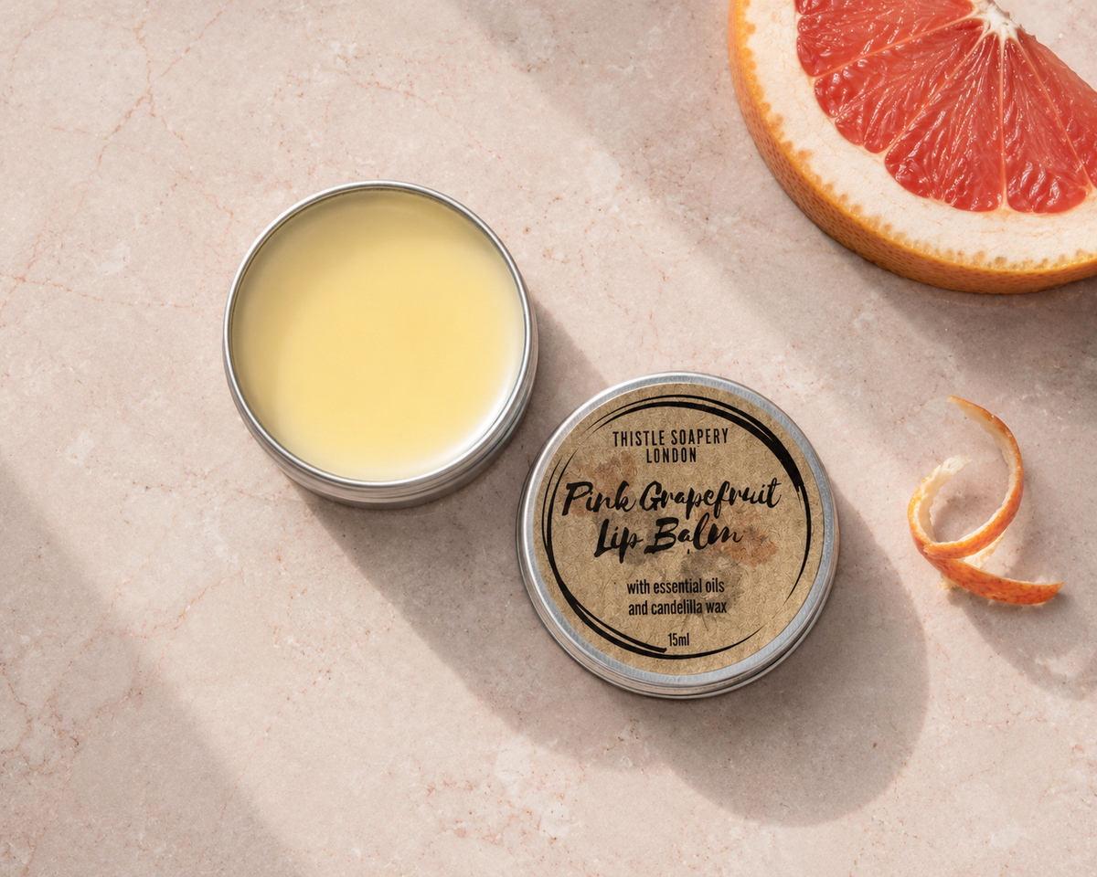 NEW Pink Grapefruit Essential Oil Lip Balm • With Cocoa Butter & Candelilla Wax