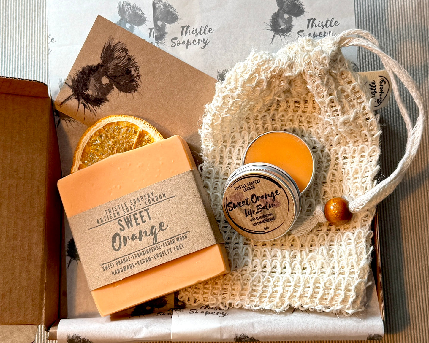 Vegan Soap & Lip Balm Gift Set • With 100g Soap, 15ml Lip Balm and Natural Sisal Soap Saver Pouch