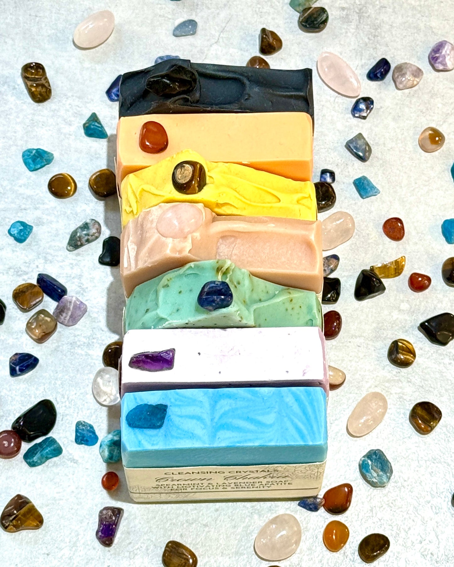 🖤 Cleansing Crystals • Root Chakra Themed Soap •  Tea Tree & Peppermint Essential Oils