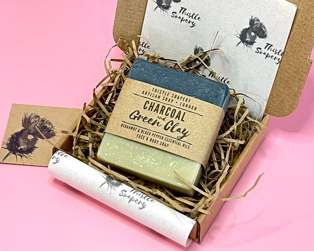 Green Clay & Charcoal Facial Soap • With Kaolin Clay and Essential Oils • Deep Pore Cleansing