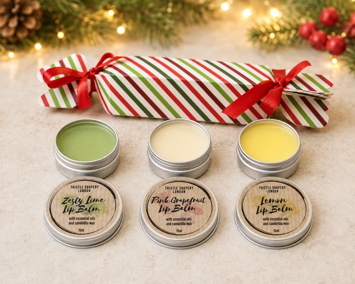 Vegan Lip Balm Gift Set | Christmas Cracker Box, Choose Trio (15ml)