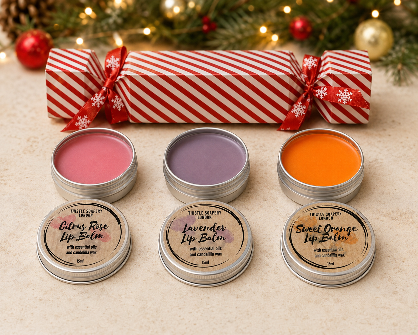 Vegan Lip Balm Gift Set | Christmas Cracker Box, Choose Trio (15ml)
