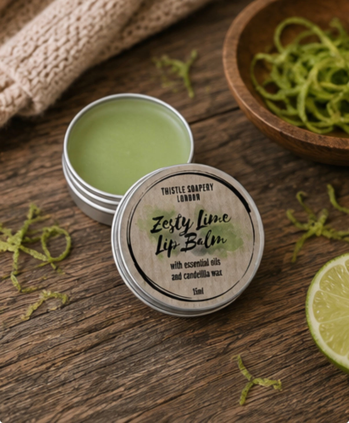 NEW Zesty Lime Essential Oil Lip Balm • With Cocoa Butter & Candelilla Wax