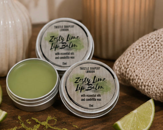 NEW Zesty Lime Essential Oil Lip Balm • With Cocoa Butter & Candelilla Wax