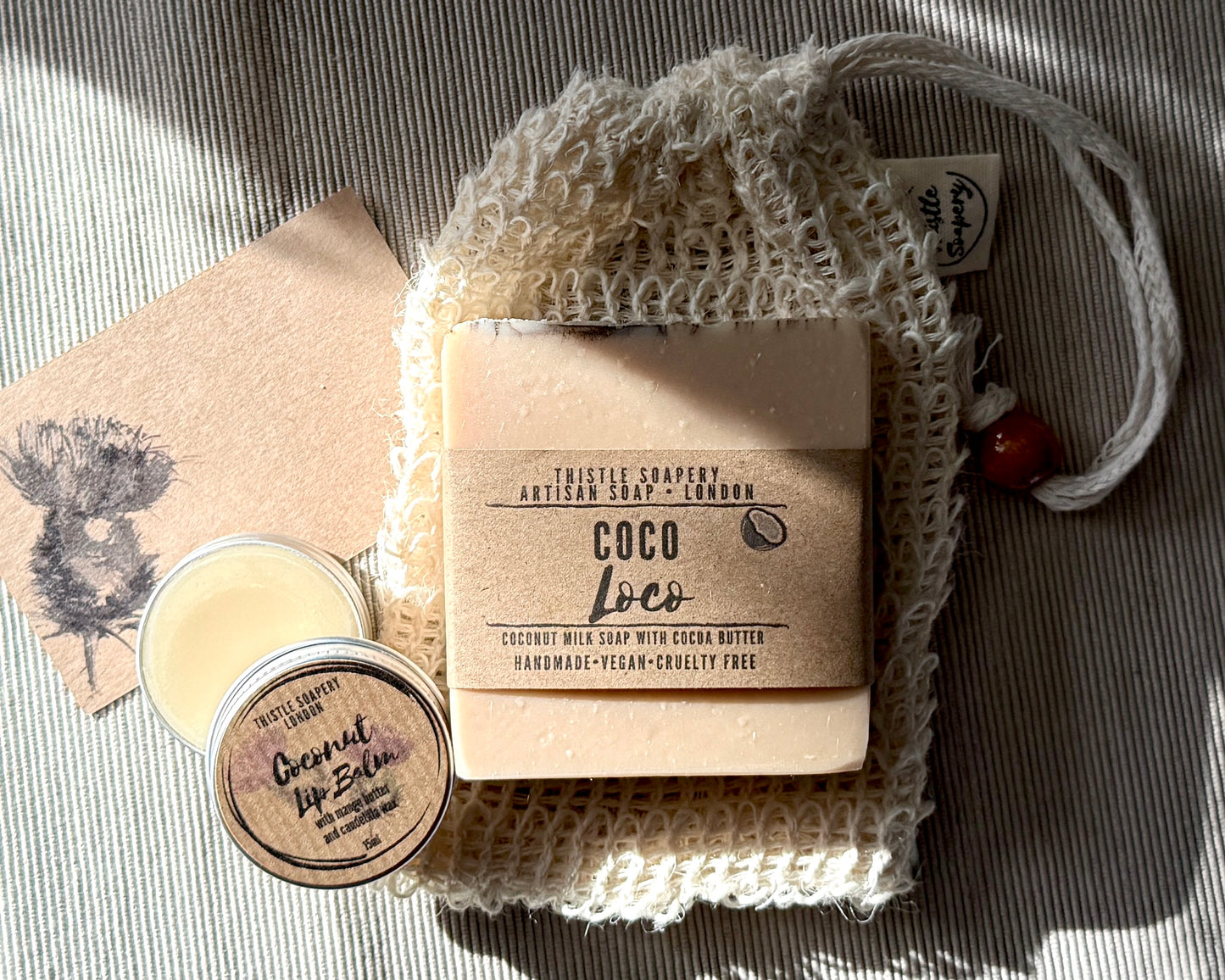 Vegan Soap & Lip Balm Gift Set • With 100g Soap, 15ml Lip Balm and Natural Sisal Soap Saver Pouch