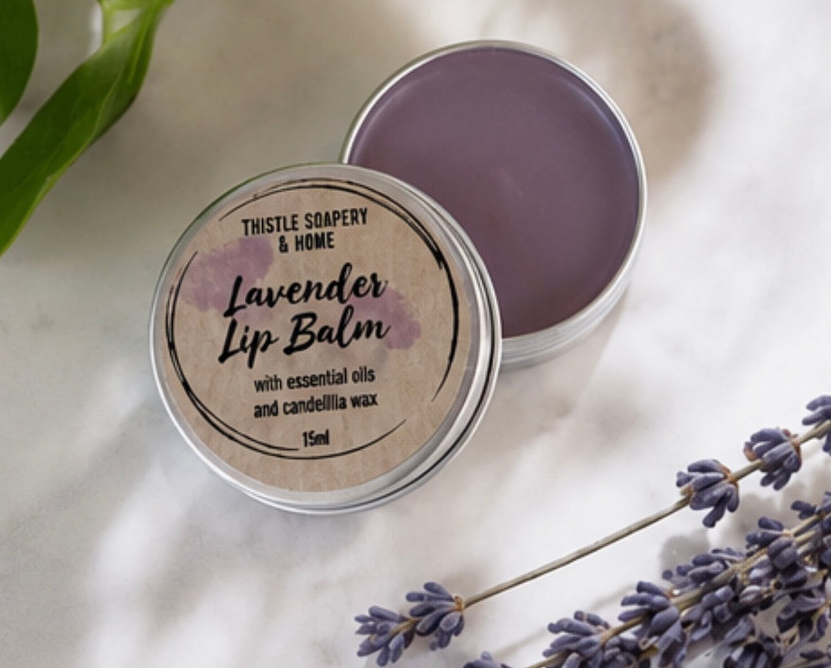 NEW Lavender Essential Oil Lip Balm • With Cocoa Butter & Candelilla Wax