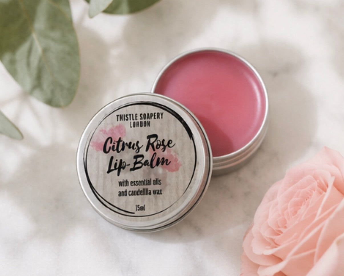 NEW Citrus Rose Essential Oil Lip Balm • With Cocoa Butter & Candelilla Wax