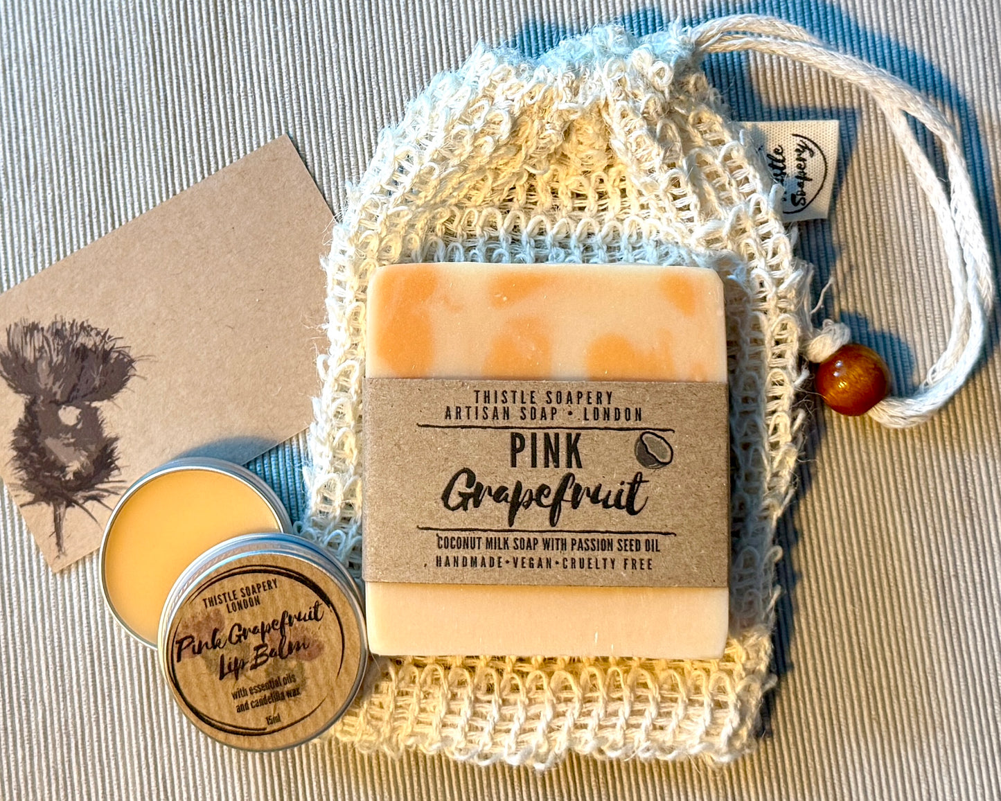 Vegan Soap & Lip Balm Gift Set • With 100g Soap, 15ml Lip Balm and Natural Sisal Soap Saver Pouch
