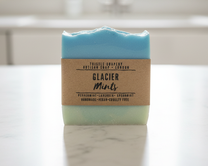 Blue ombré soap on a neutral background 