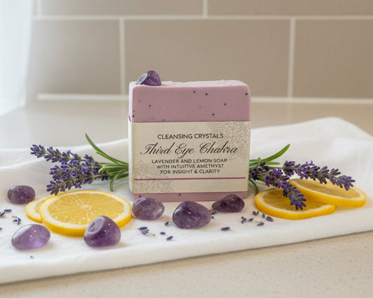 💜 Cleansing Crystals • Third Eye Themed Chakra Soap • Lemon & Lavender Essential Oils