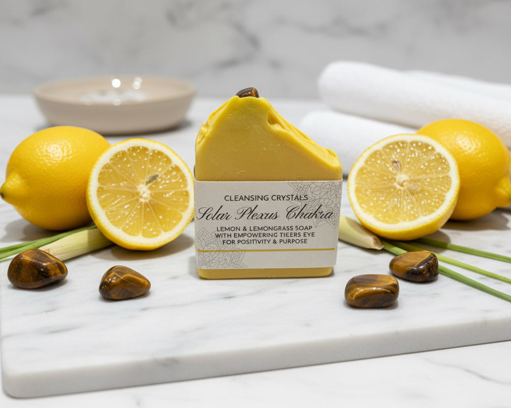 💛 Cleansing Crystals • Solar Plexus Chakra Themed Soap • Lemon & Lemongrass Essential Oil