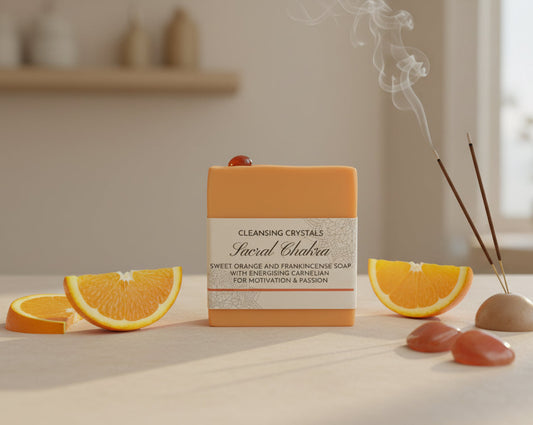 🧡 Cleansing Crystals • Sacral Chakra Themed Soap • Sweet Orange & Frankincense Essential Oils