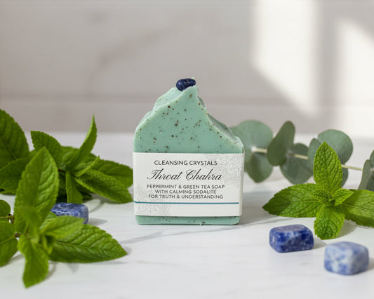 💙 Cleansing Crystals • Throat Chakra Themed Saop • Peppermint & Eucalyptus Essential Oils