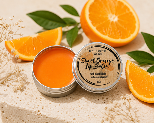 NEW Sweet Orange Essential Oil Lip Balm • With Cocoa Butter & Candelilla Wax