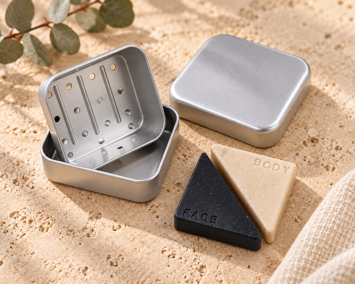 Face & Body Travel Soap Set with Reusable Draining Tin