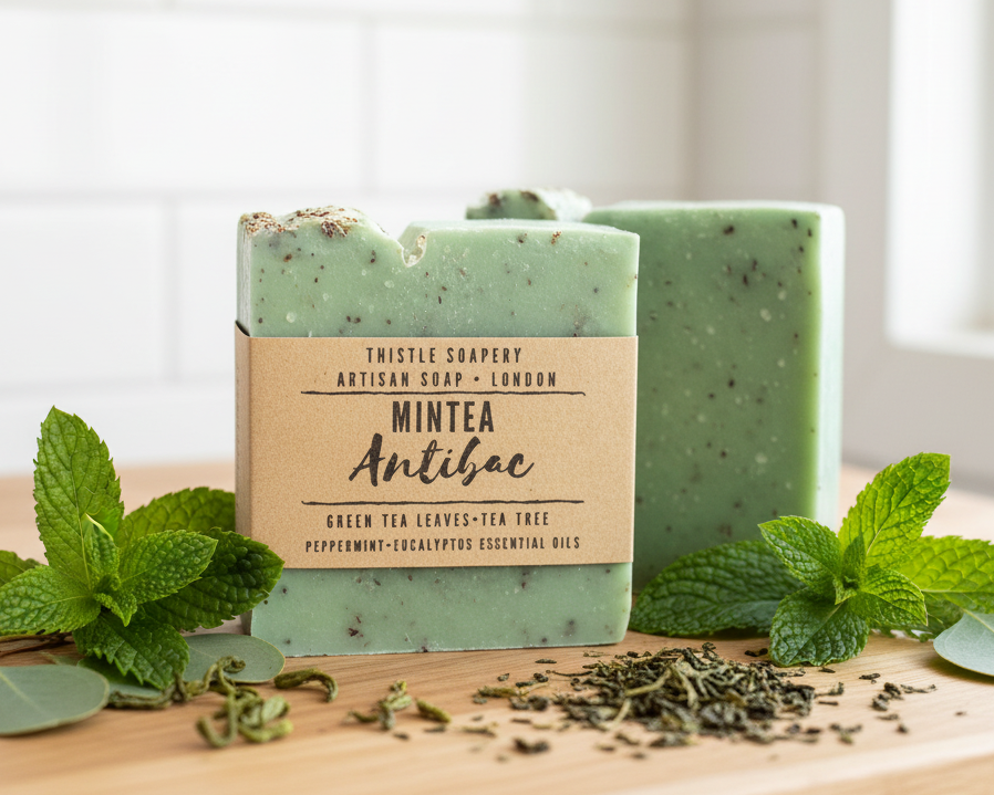 Mintea Exfoliating Soap • With Brewed Green Tea, Pure Essential Oils & Exfoliating Tea Leaves