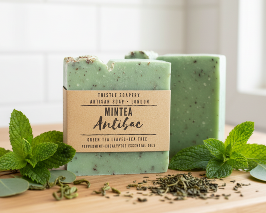 Mintea Exfoliating Soap • With Brewed Green Tea, Pure Essential Oils & Exfoliating Tea Leaves
