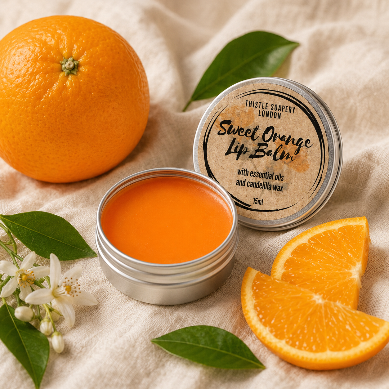 NEW Sweet Orange Essential Oil Lip Balm • With Cocoa Butter & Candelilla Wax